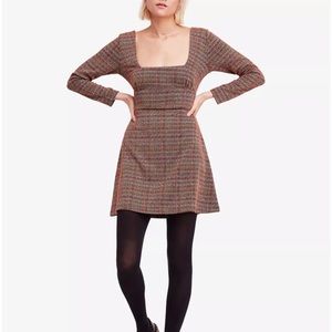 Free People Square Neck Plaid Dress